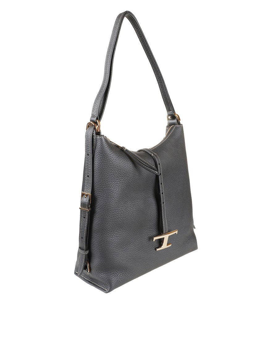 Tod's Textured Black Shoulder Bag With Gold-Tone Accents