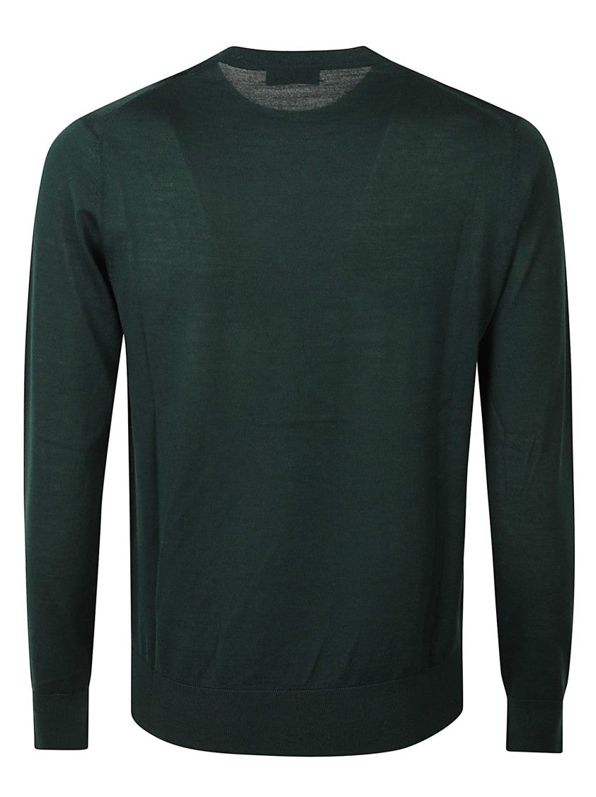 Ballantyne Finely Knit Green Wool Sweater With Classic Crew Neckline