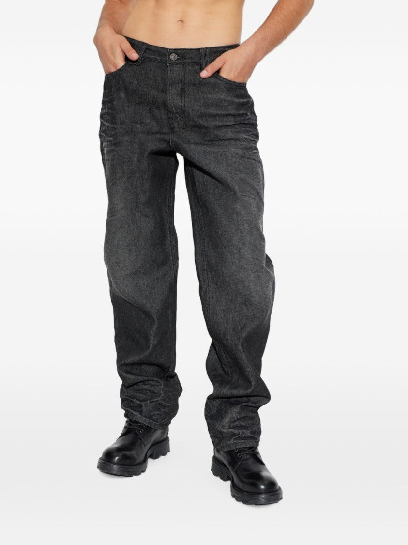 Diesel Black Gathered Cuffs Textured Silk-Nylon Blend Jeans