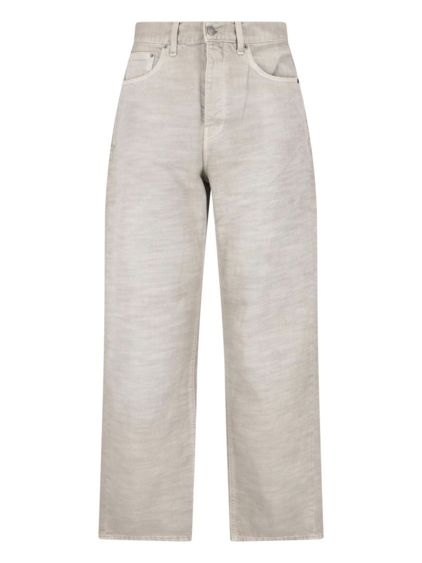 Haikure Beige Wide-Leg Cotton Denim Straight Jeans