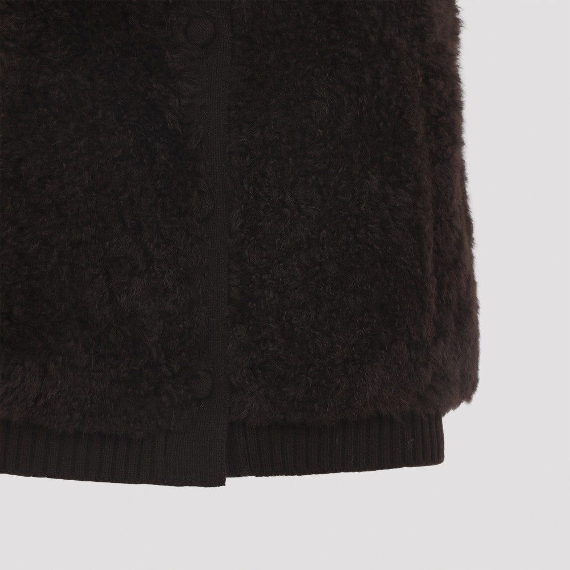 Yves Salomon Textured Lamb Hair Wool Vest With High Collar