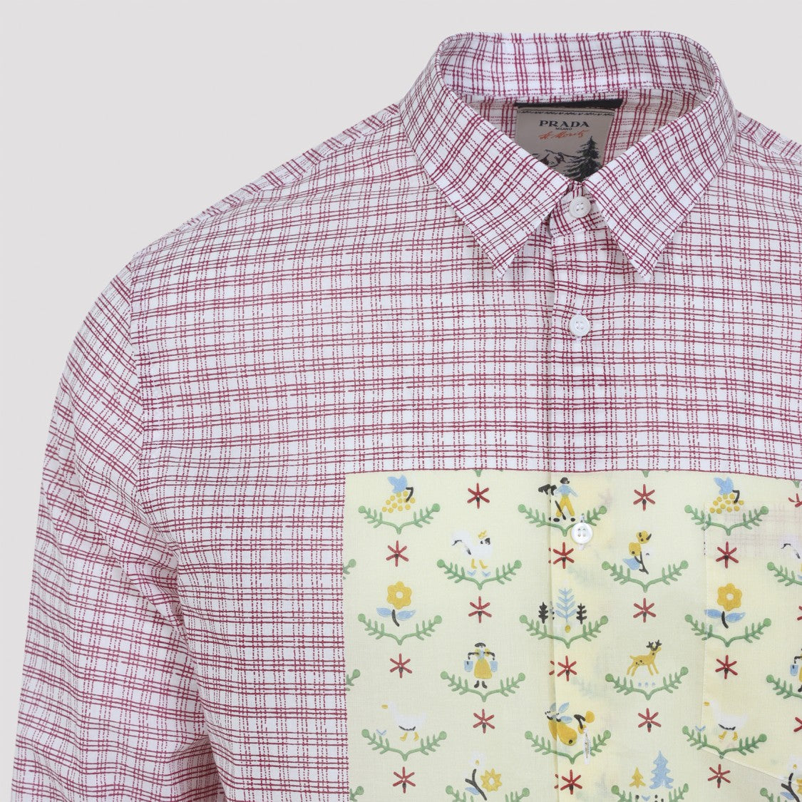 Prada Red Cotton Shirt With Whimsical Floral Print