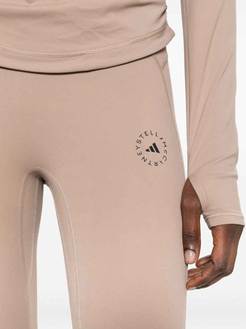Adidas By Stella Mccartney High-Waisted Light Brown Leggings With Tonal Topstitching