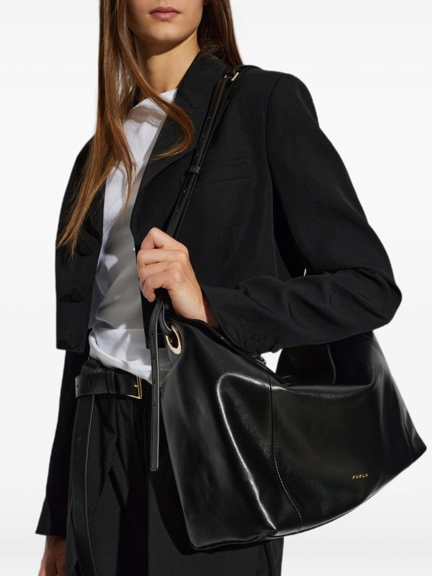 Furla Black Leather Shoulder Bag With Adjustable Strap