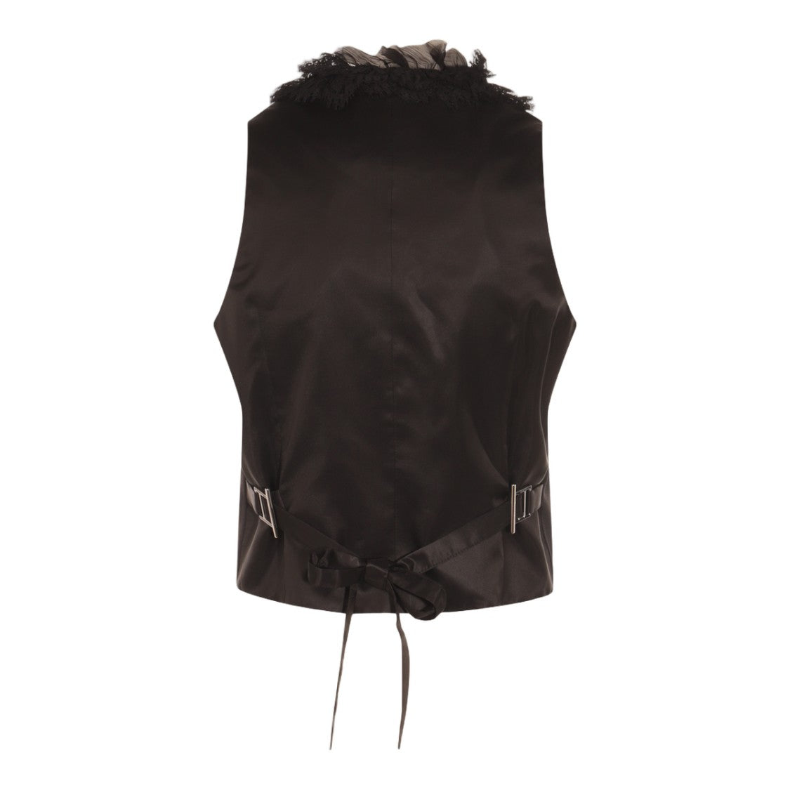 Alexander Mcqueen Sleeveless Black Tunic With Lace Trim