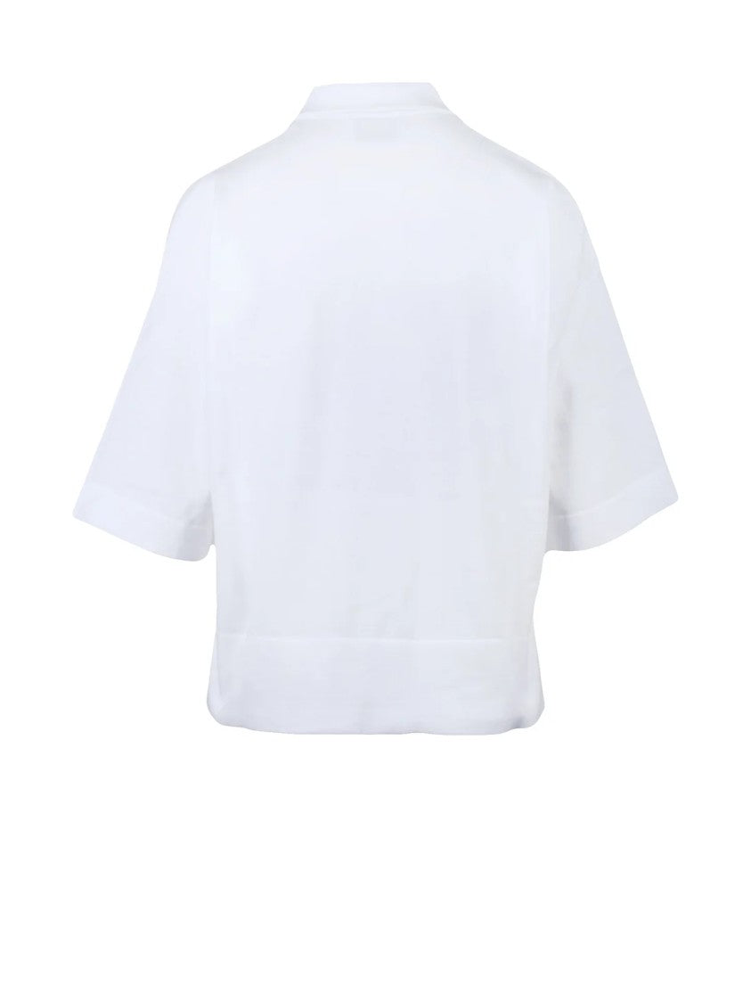 Alpha Studio White Cotton Knit Polo Shirt