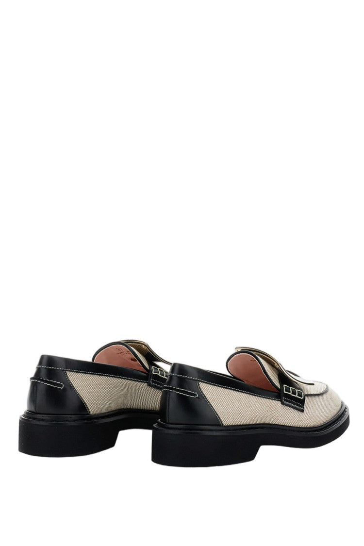 Roger Vivier Beige Woven Flats With Bold Black Buckle Detail
