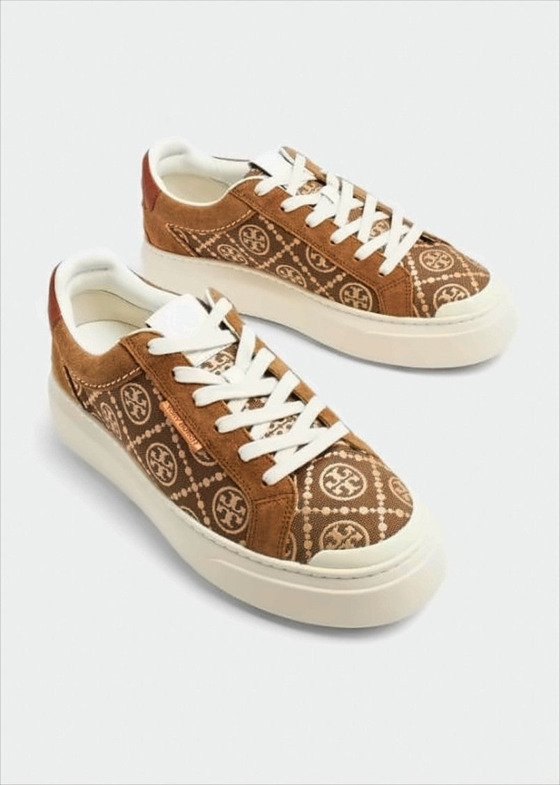 Tory Burch Patterned Fabric Low-Top Sneakers With Signature Logo Motif