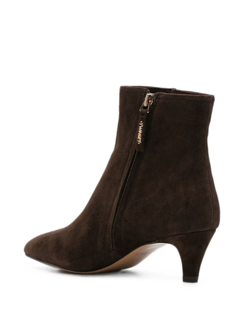 Twin-Set Black Pointed-Toe Leather Ankle Boots