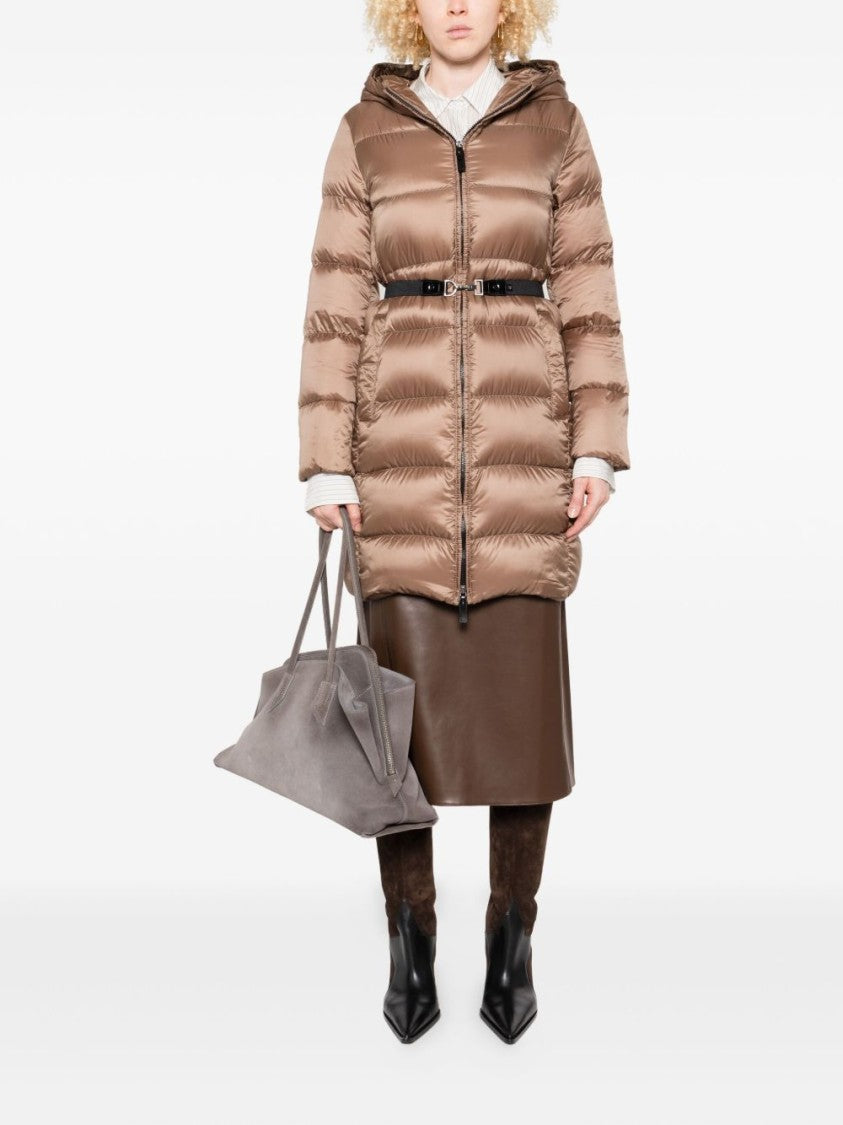 Max Mara Quilted Brown Coat With Classic Hood