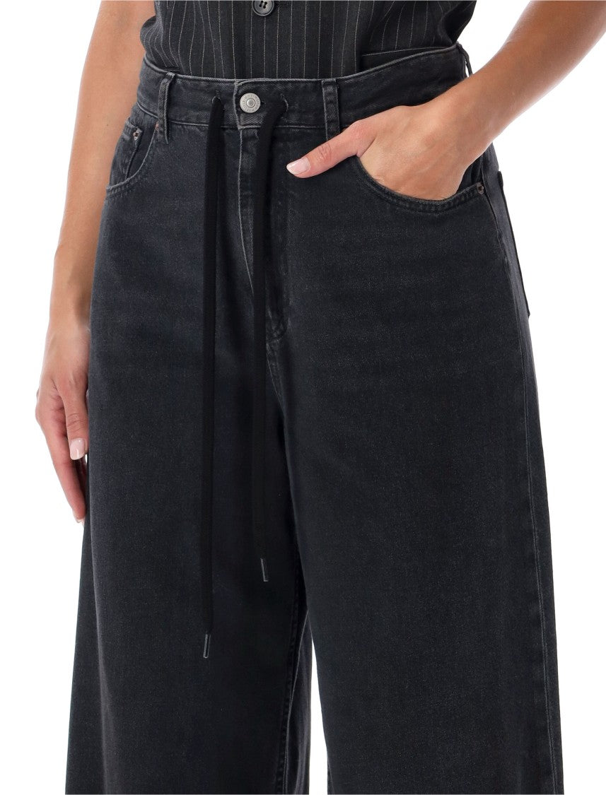 Mm6 By Maison Margiela Wide-Leg Denim Pants With Drawstring Waist And Signature Stitching