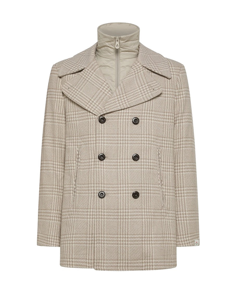 Peuterey Double-Breasted Jacket In Check Pattern With Detachable Padded Bib
