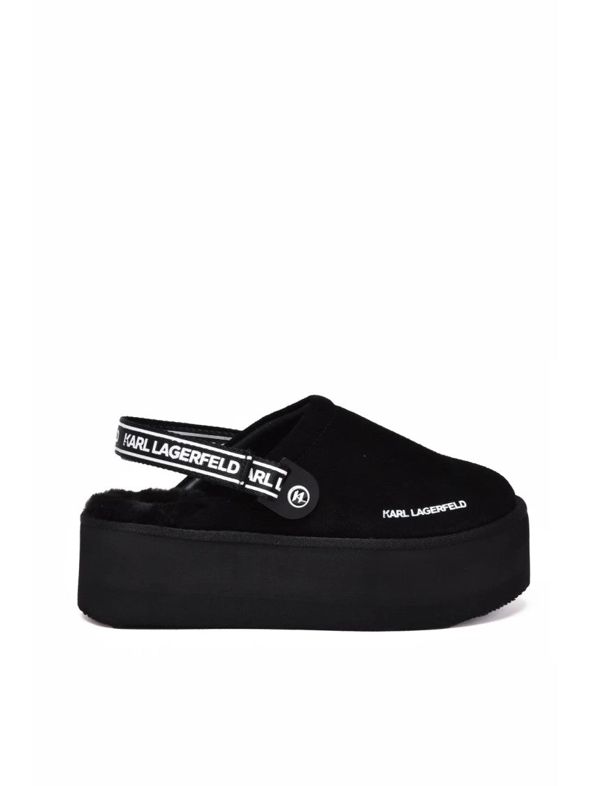 Karl Lagerfeld Black Suede Plush Mules