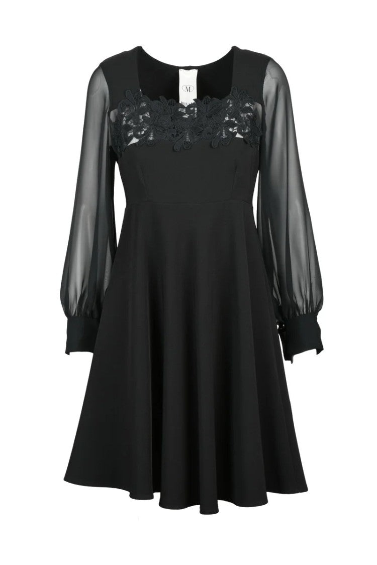 Milva Mi Flared Dress With Puff Sleeves - Black