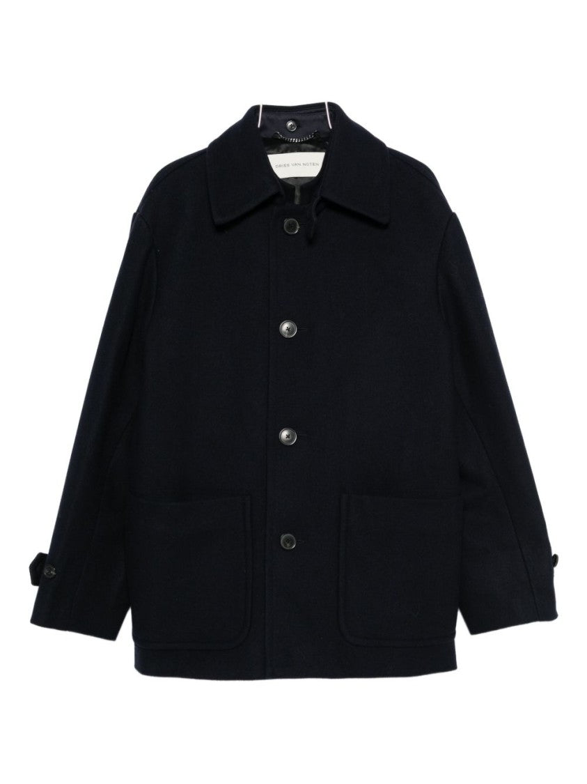 Dries Van Noten Blue Button Fastening Patch Pocket Coat