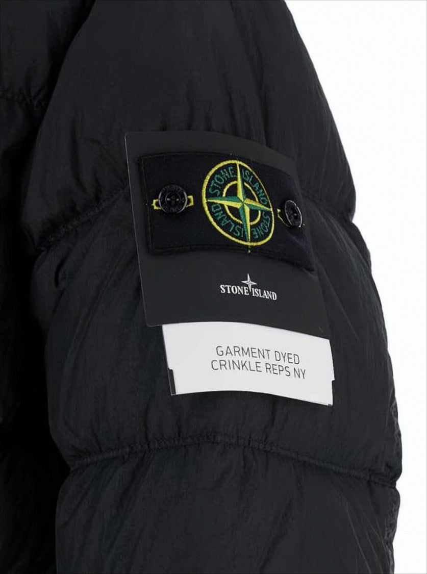 Stone Island Quilted Down Jacket With High Collar And Signature Patch