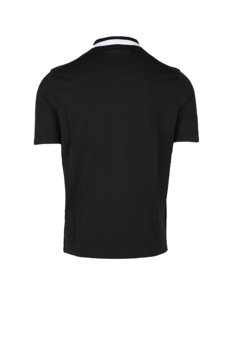 Bikkembergs Black/White Cotton Crew Neck Knit Polo