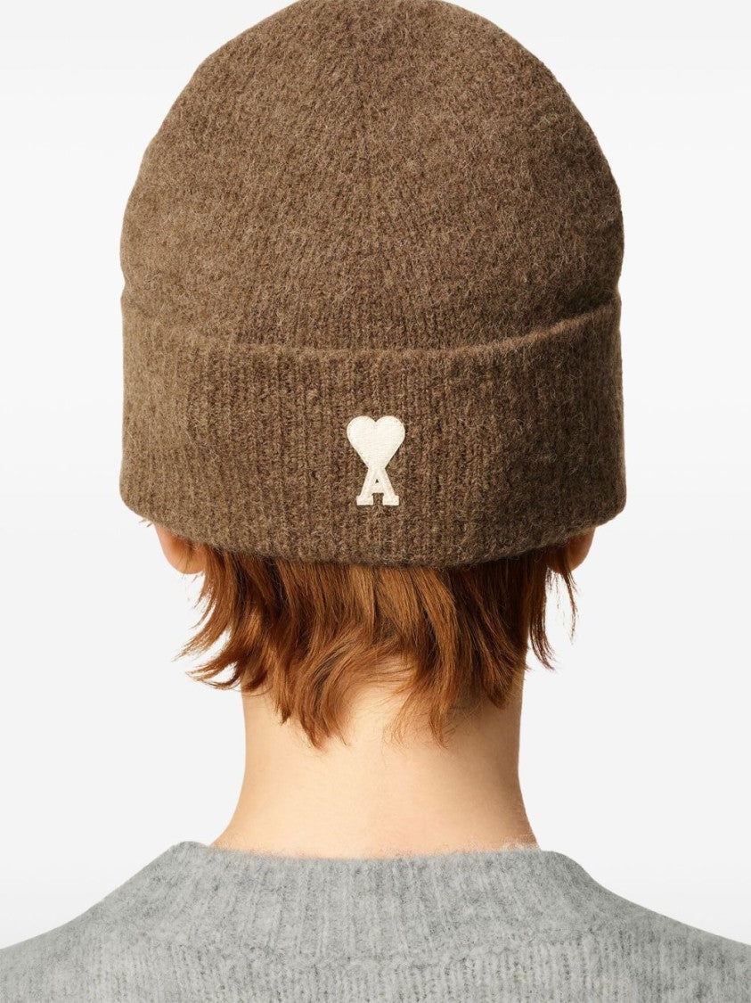 Ami Paris Knit Hat With Ami De Coeur Monogram