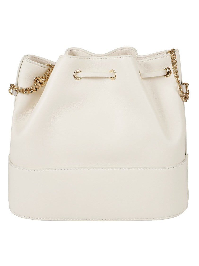 Valentino Garavani Structured White Bucket Bag With Gold-Tone Accents