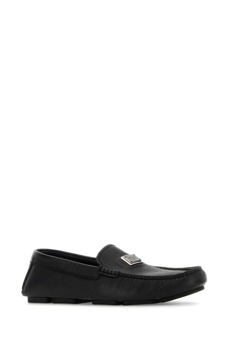 Dolce & Gabbana Textured Black Leather Loafers With Rubber Sole