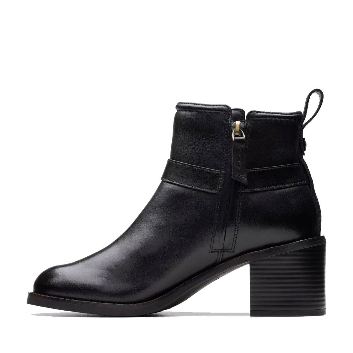 Clarks Black Chamberly Smooth Leather Ankle Strap Boots