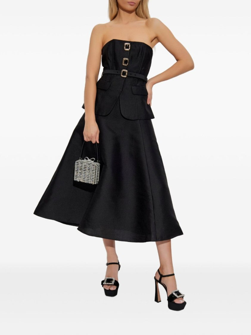 Self-Portrait Black Midi Dress With Fitted Bodice