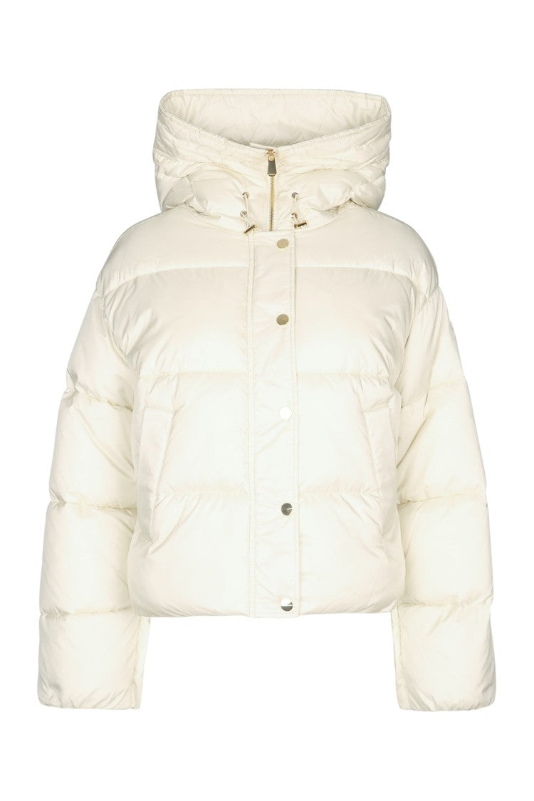 Pinko Cropped White Puffer Jacket With High Collar