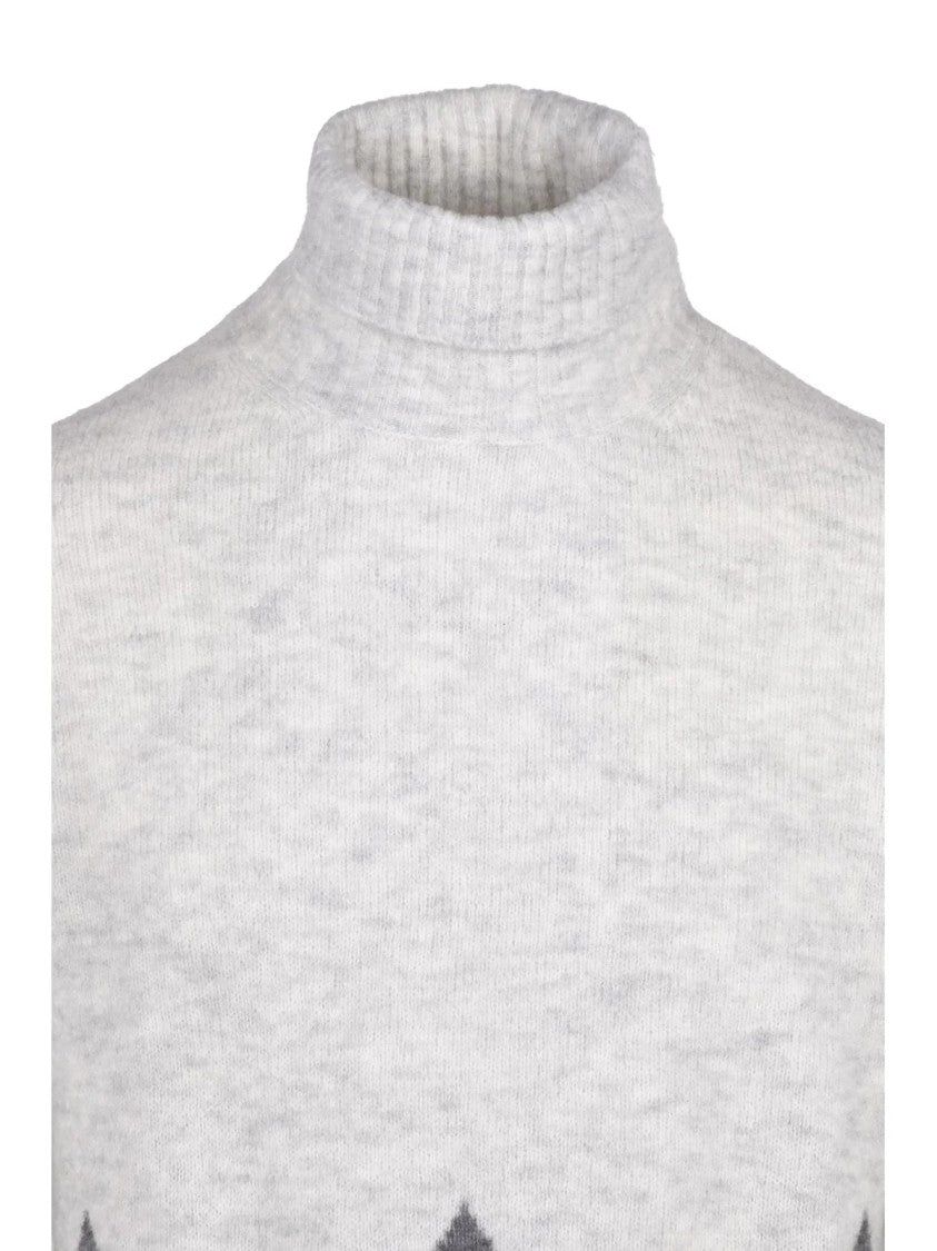 Ballantyne Grey High-Neck Argyle Wool-Blend Sweater