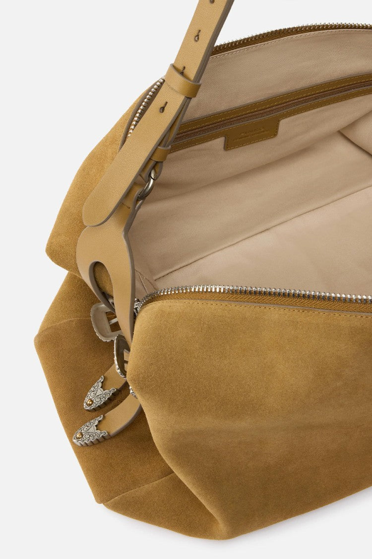 Pinko Brown Keeper Adjustable Shoulder Strap Suede Shoulder Bag