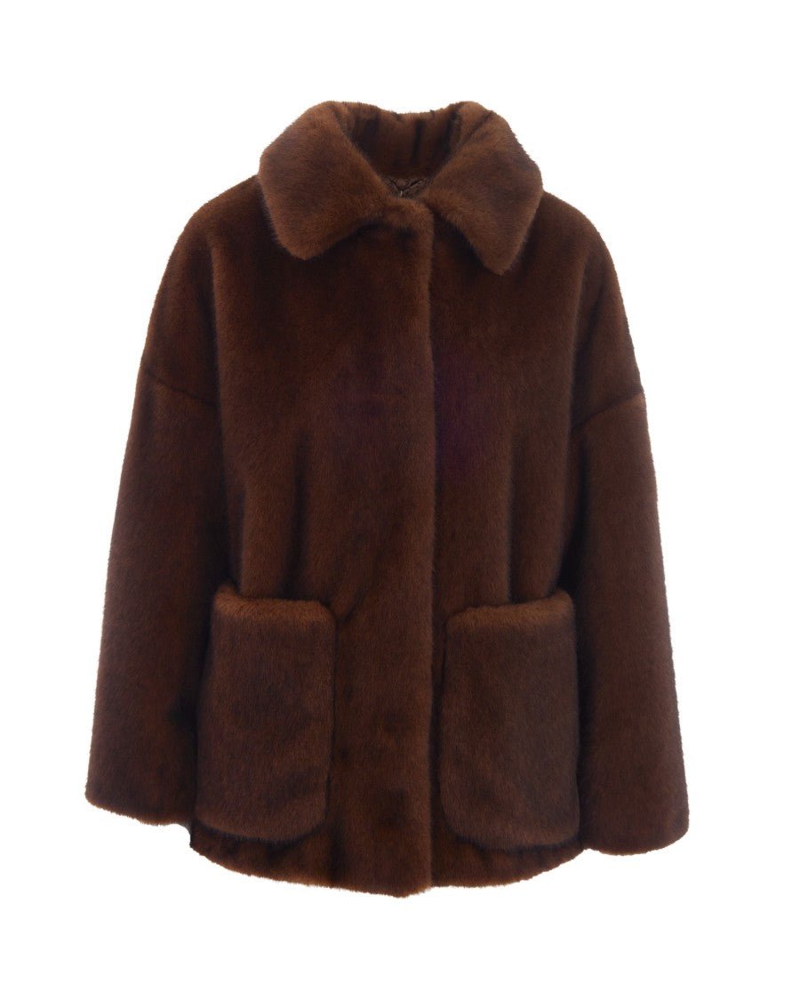 Herno Dark Brown Soft Faux Fur Bomber Jacket