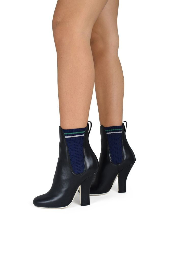Fendi Pointed Toe Black Leather Ankle Boots