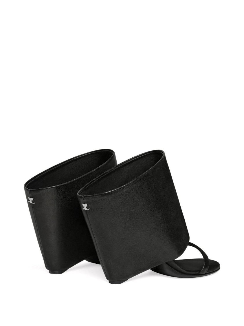 Courrèges Black Single Toe Strap Wedge Sandals