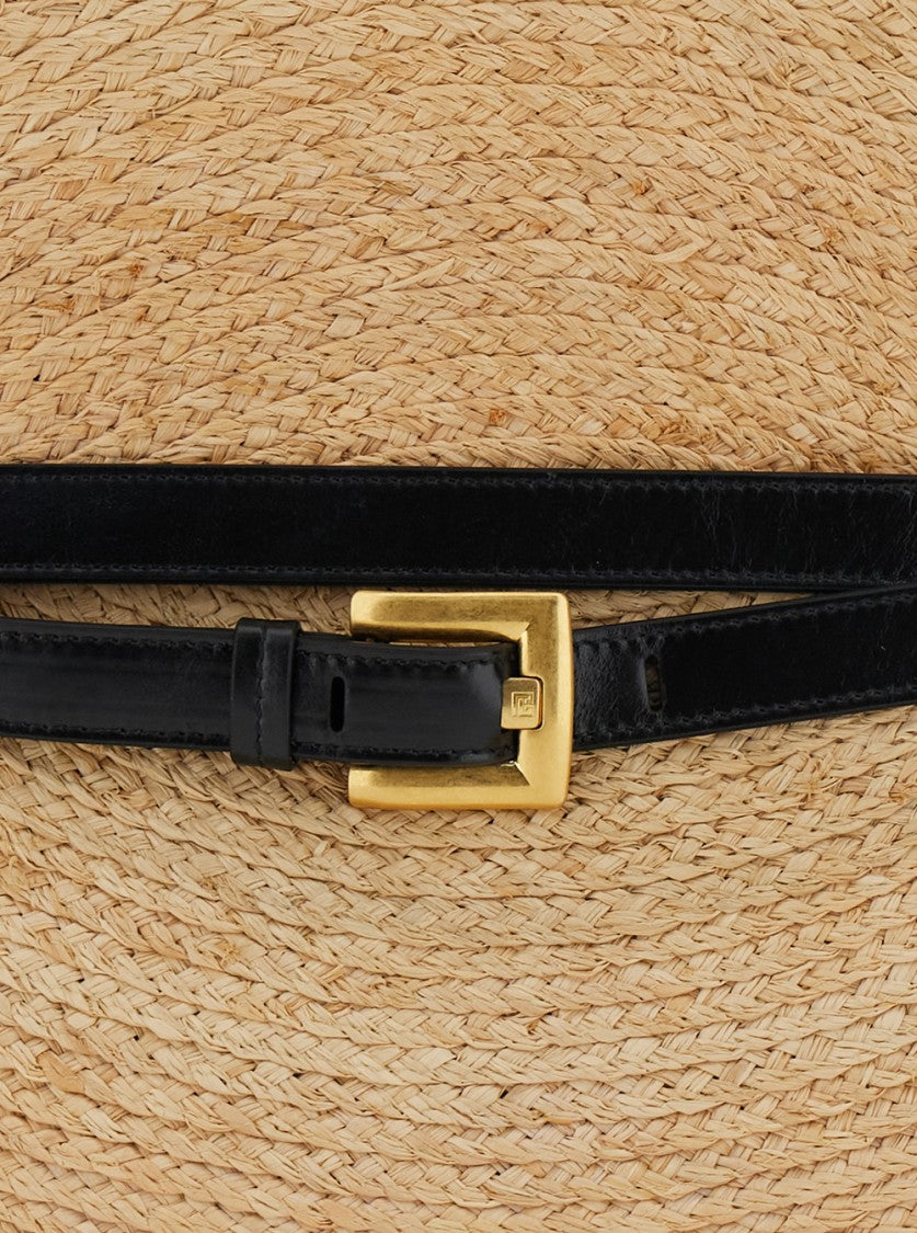 Balmain Medium Raffia And Calfskin Sculptural Bag