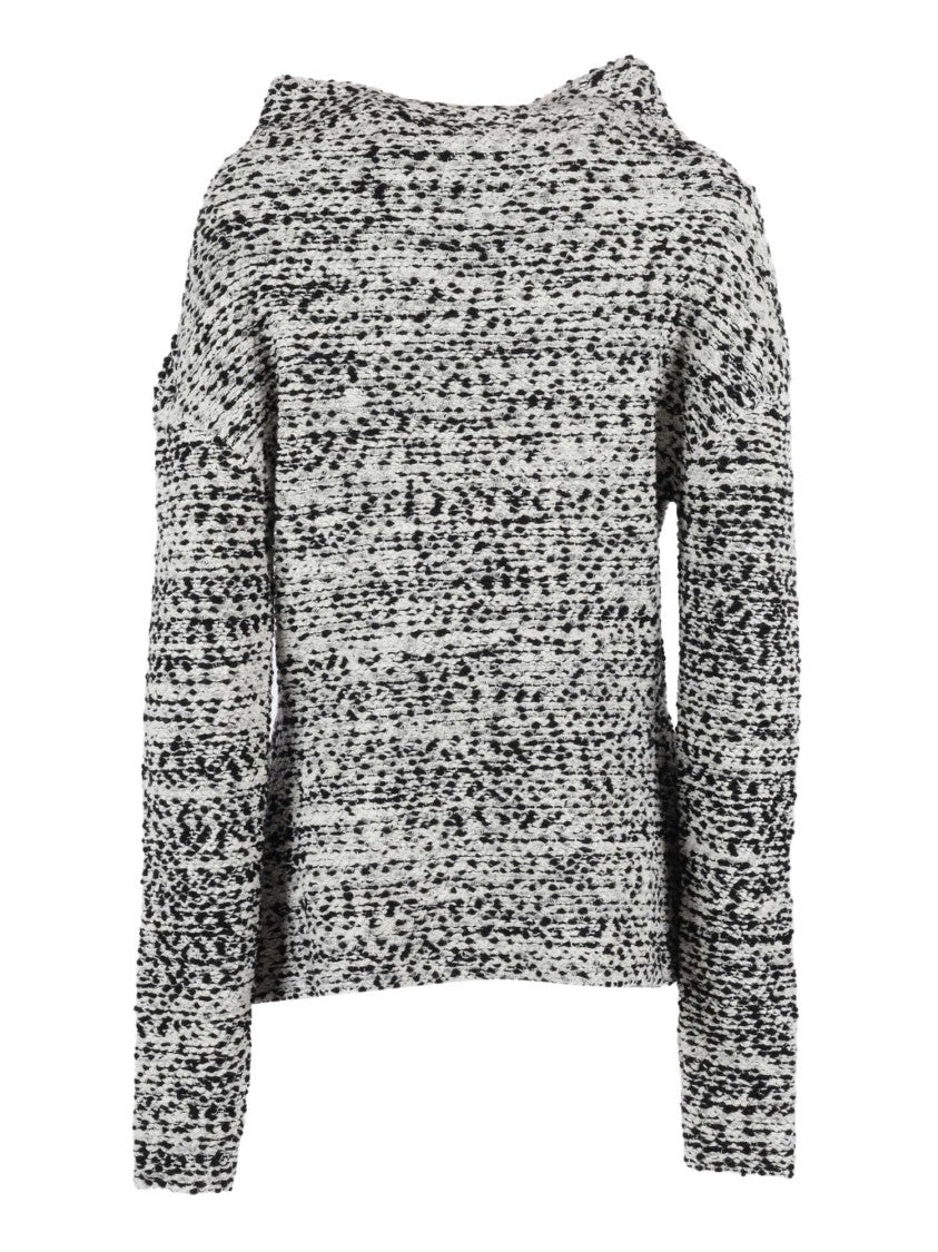Alberta Ferretti Textured Knit Asymmetrical Sweater With Draped Neckline