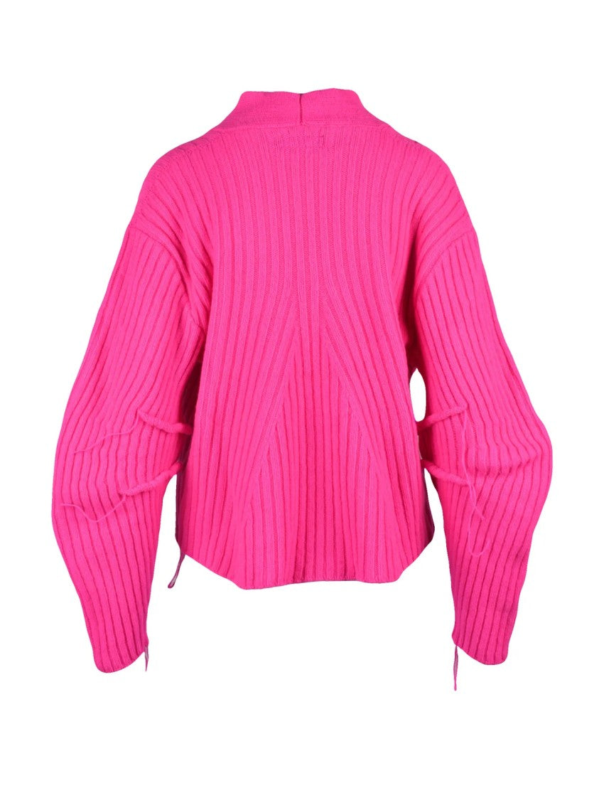 Of Handmade Rose Shock Asymmetric Ribbed Wool-Cashmere Cardigan