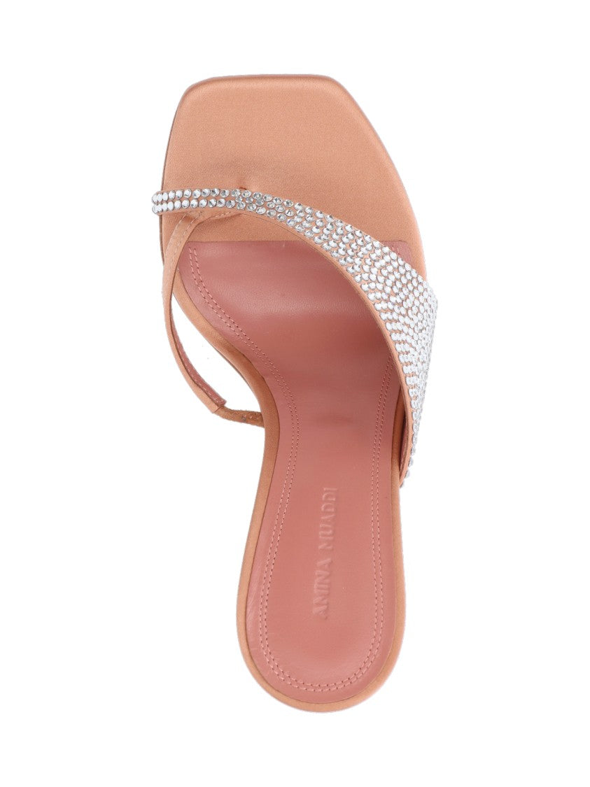 Amina Muaddi Shiona Crystal Sandals In Beige Satin