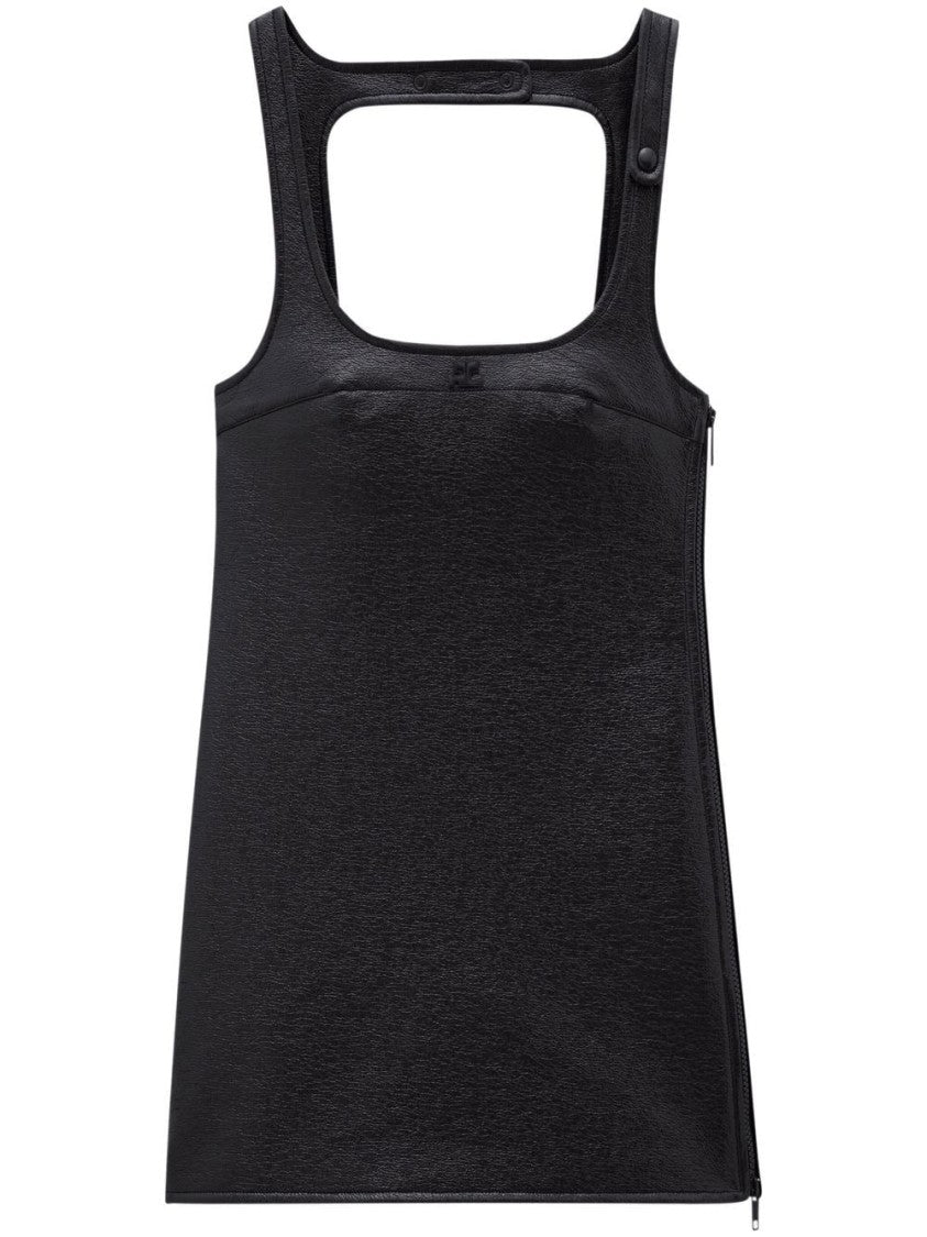 Courrèges Black Faux Leather Square Neck Dress