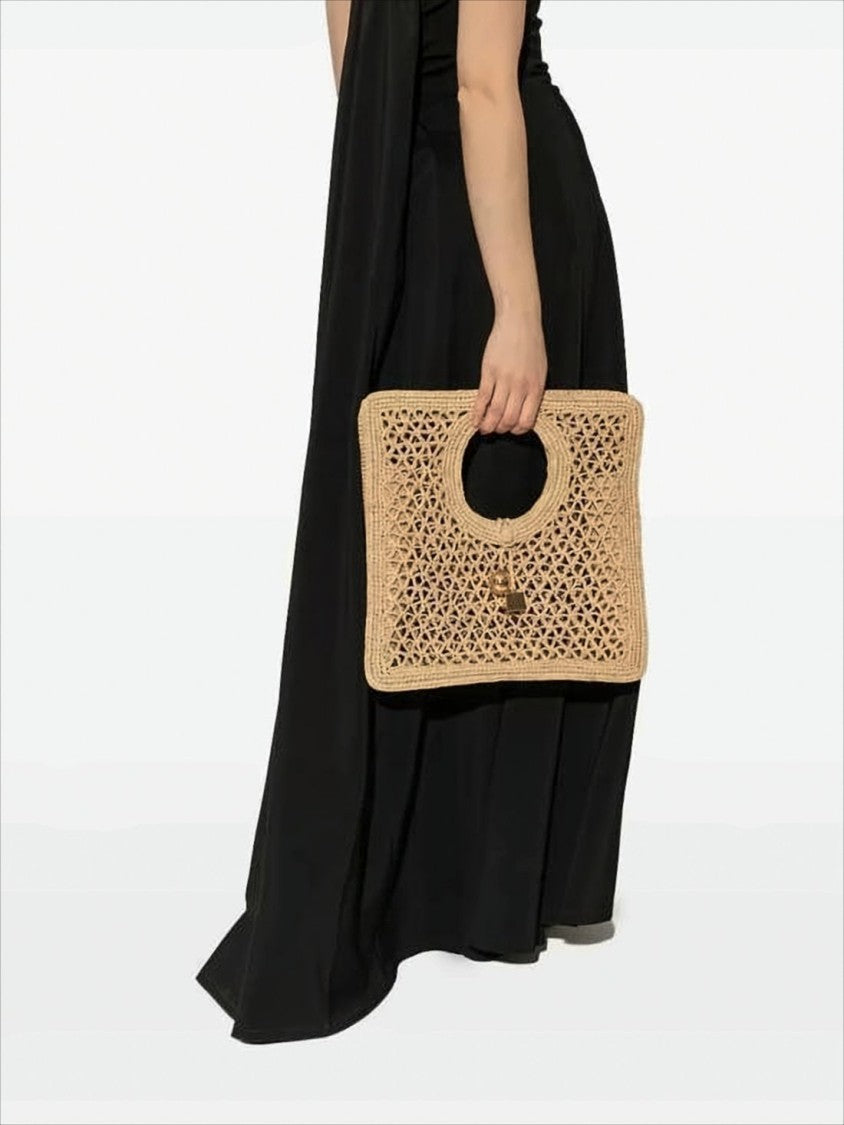 Jacquemus Woven Raffia Tote Bag With Gold-Tone Charm