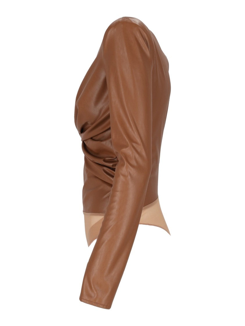 Elisabetta Franchi Faux Leather Bodysuit With Twisted Front Design
