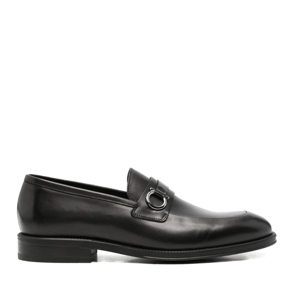 John Harrison Black Leather Metallic Buckle Loafers