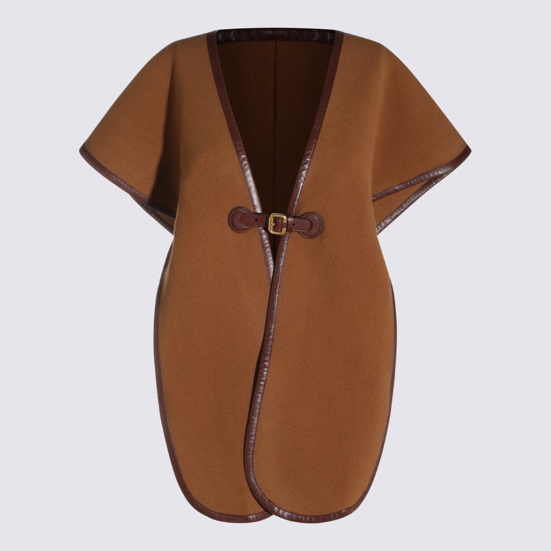 Chloé Brown Leather Trim Cape Scarf