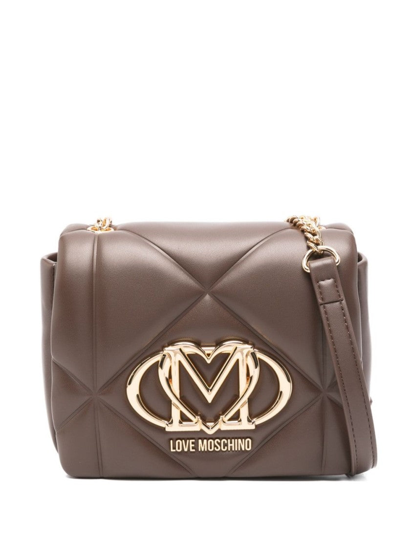 Love Moschino Quilted Brown Shoulder Bag With Gold-Tone Logo