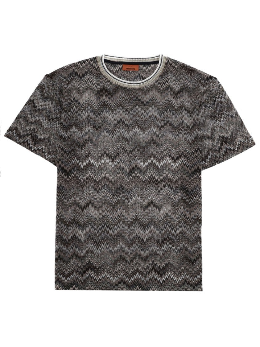 Missoni Grey Zigzag Pattern Round Neck T-Shirt
