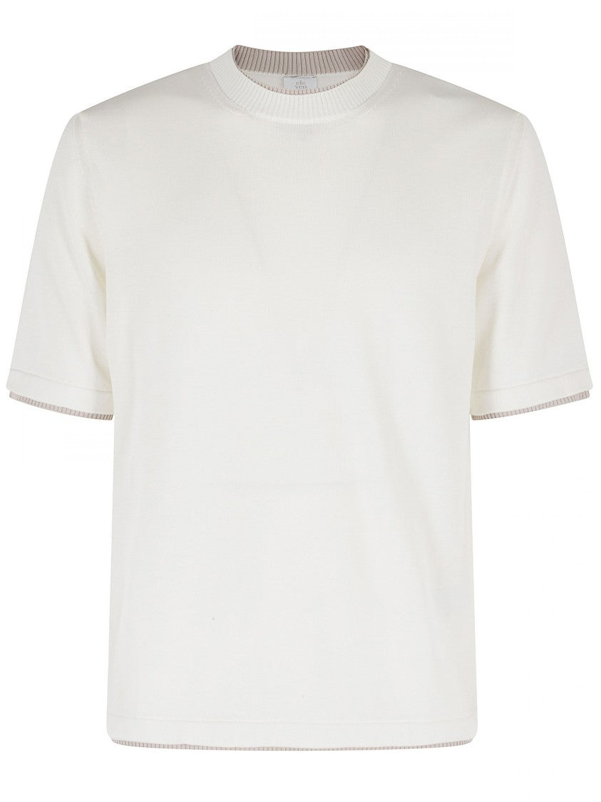 Eleventy Boxy Fit White Ribbed Crew Neck T-Shirt
