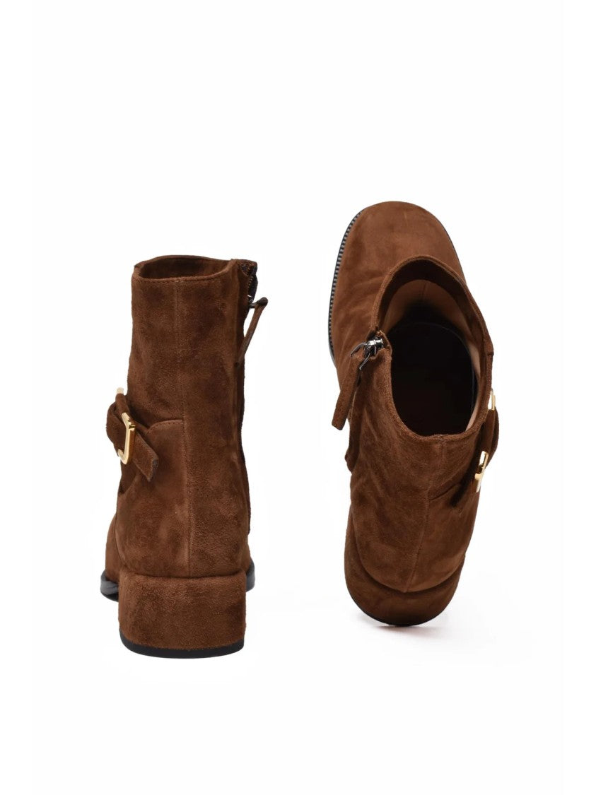 Giancarlo Brown Suede Buckle Ankle Boots