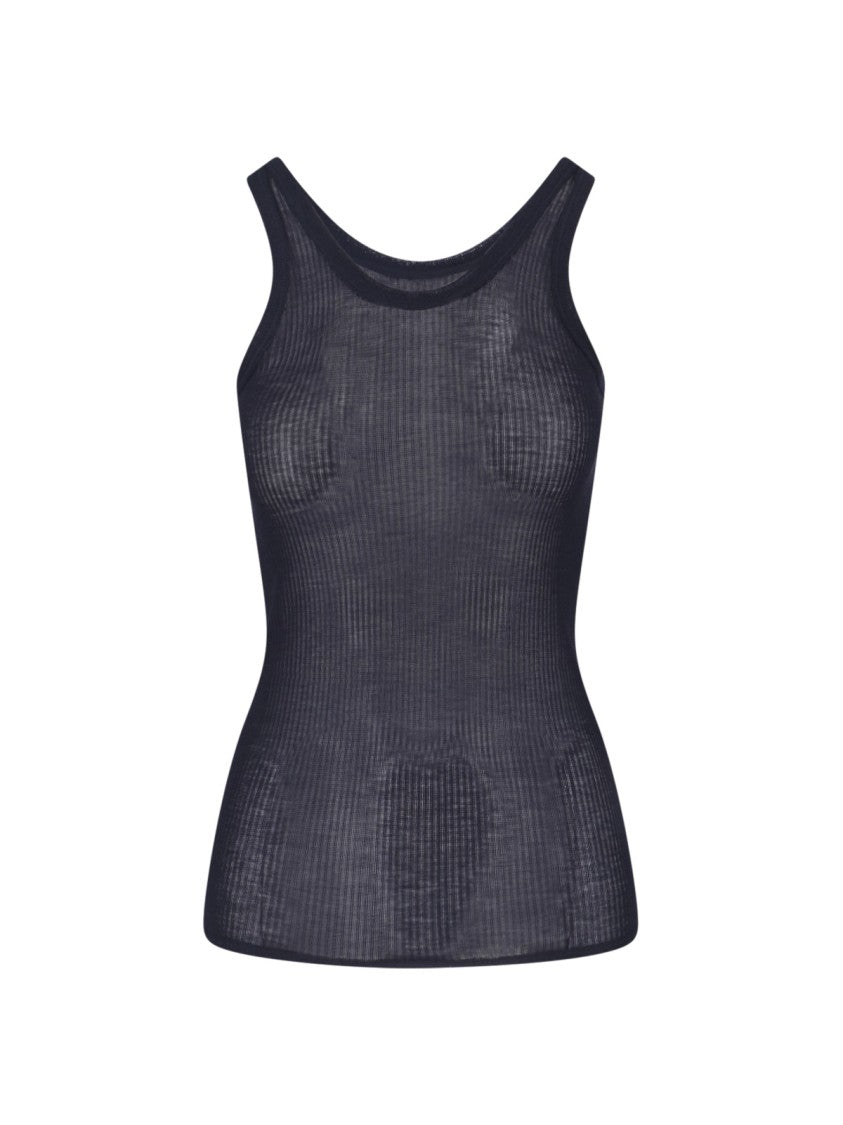 Lemaire Dark Blue Ribbed Silk Blend Top