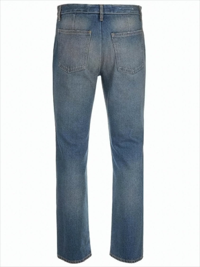 Mm6 By Maison Margiela Classic Mid-Rise Straight-Leg Denim Pants With Subtle Distressing