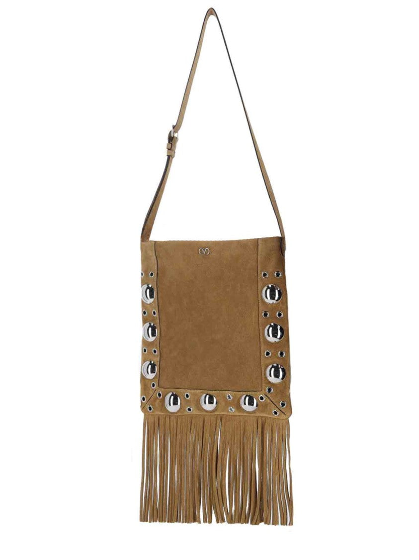 Valentino Garavani Suede Shoulder Bag With Silver Studs