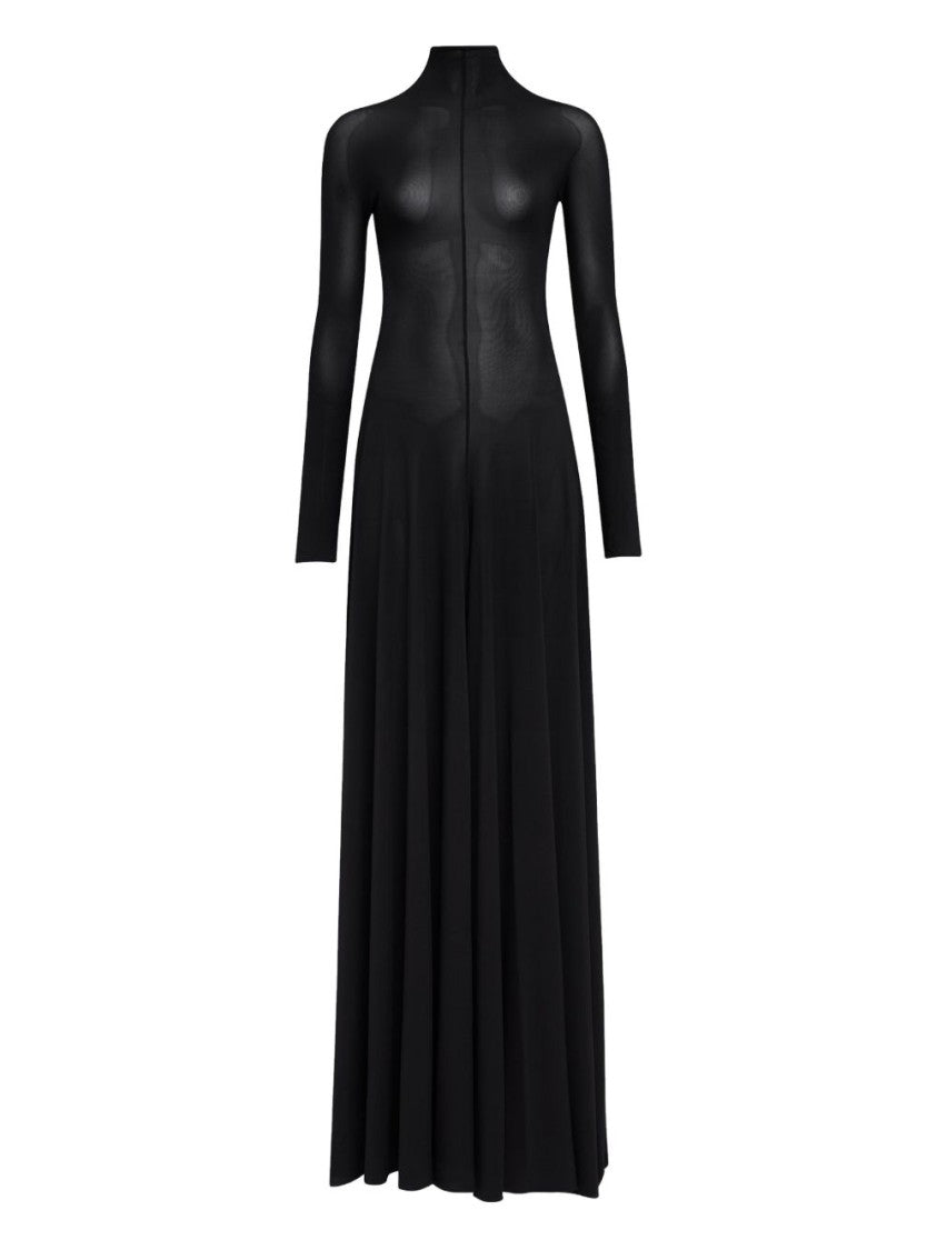 Alaïa Fitted Sheer Black Maxi Dress With Pleated Skirt