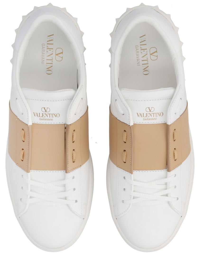 Valentino Garavani Open Beige Strap Studded Leather Sneakers